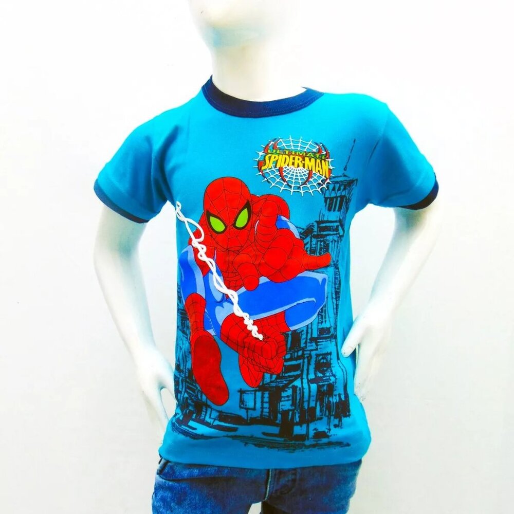 NWT SPIDER-MAN SUPERHEROE KIDS TURQUOISE CREW NECK SHORT SLEEVE T-SHIRT SIZE 10